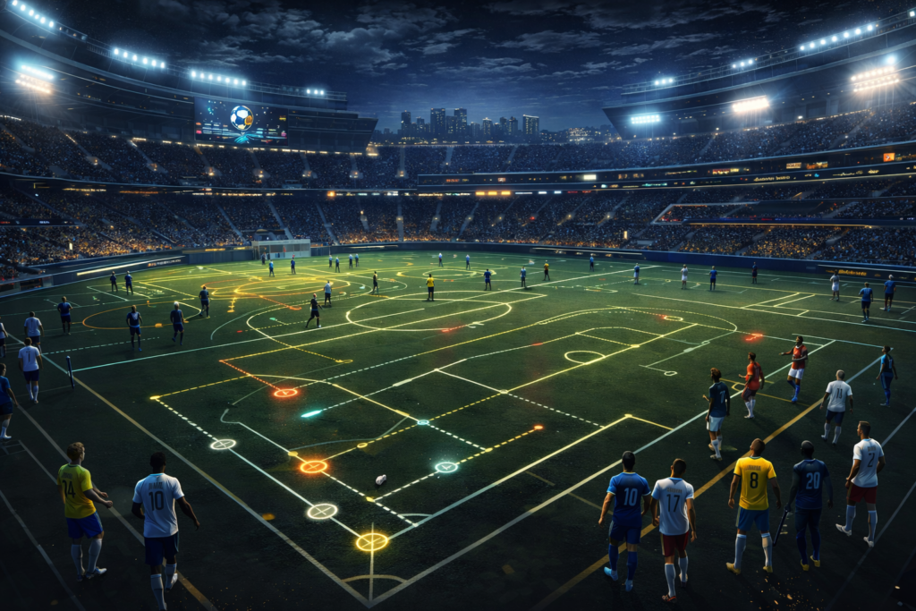 2026 World Cup tactics diagram showing a 3-2-5 hybrid attacking formation