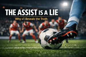 Editorial football image showing a playmaker preparing a high-value line-breaking pass to illustrate how Expected Threat (xT) measures attacking value beyond assists.