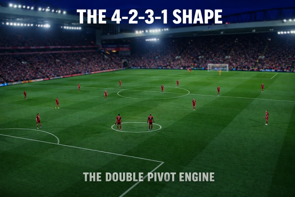 Liverpool 4-2-3-1 formation tactical shape showing double pivot midfield structure arne slot tactics.