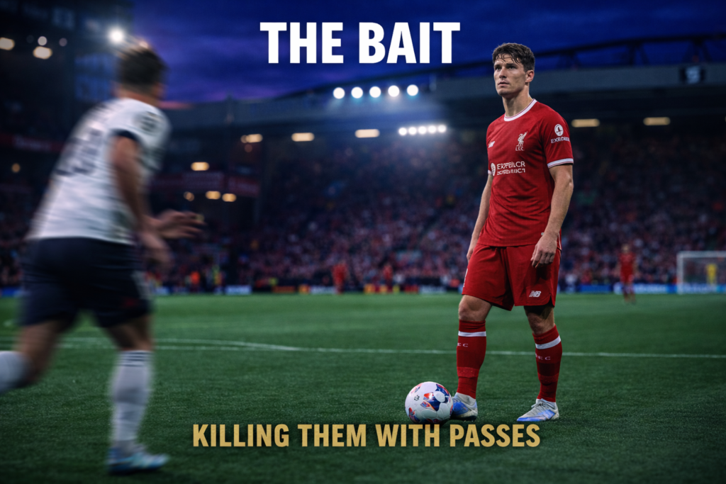 Liverpool defender executing the pause (La Pausa) to bait opponent press.