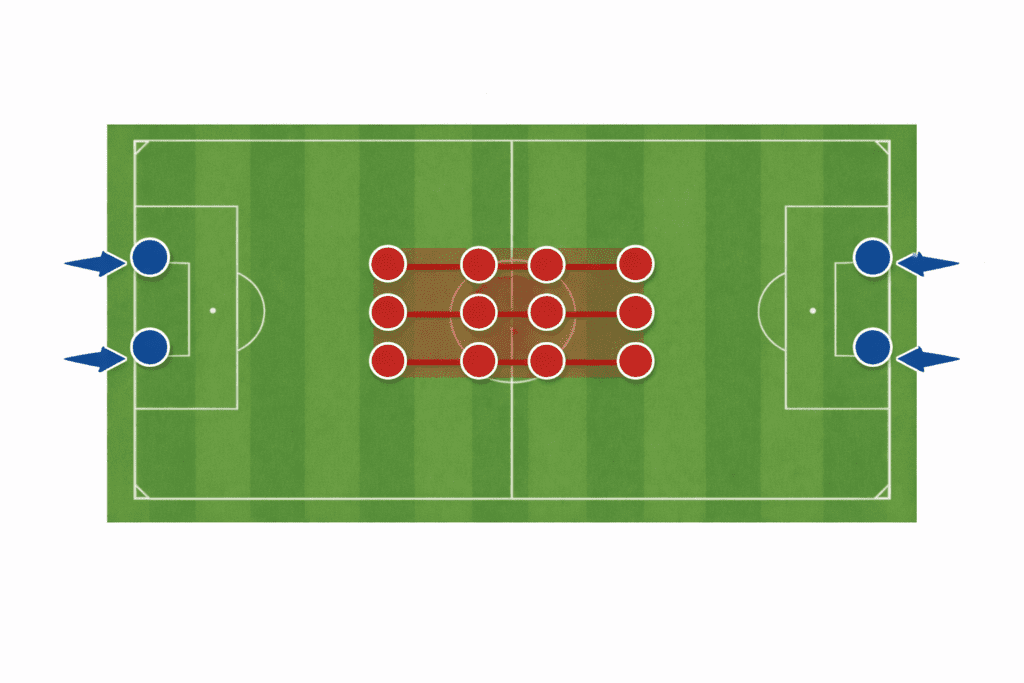 Arsenal 4-4-2 mid-block defensive shape analysis vs Chelsea showing compact banks of four