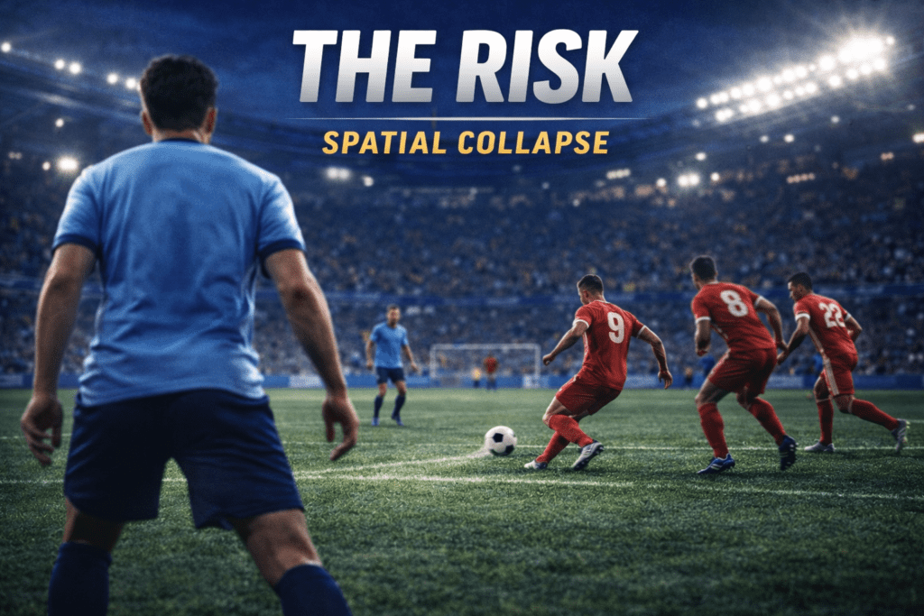 A counter-attack exploiting central space after attacking midfielders lose possession high up the pitch.