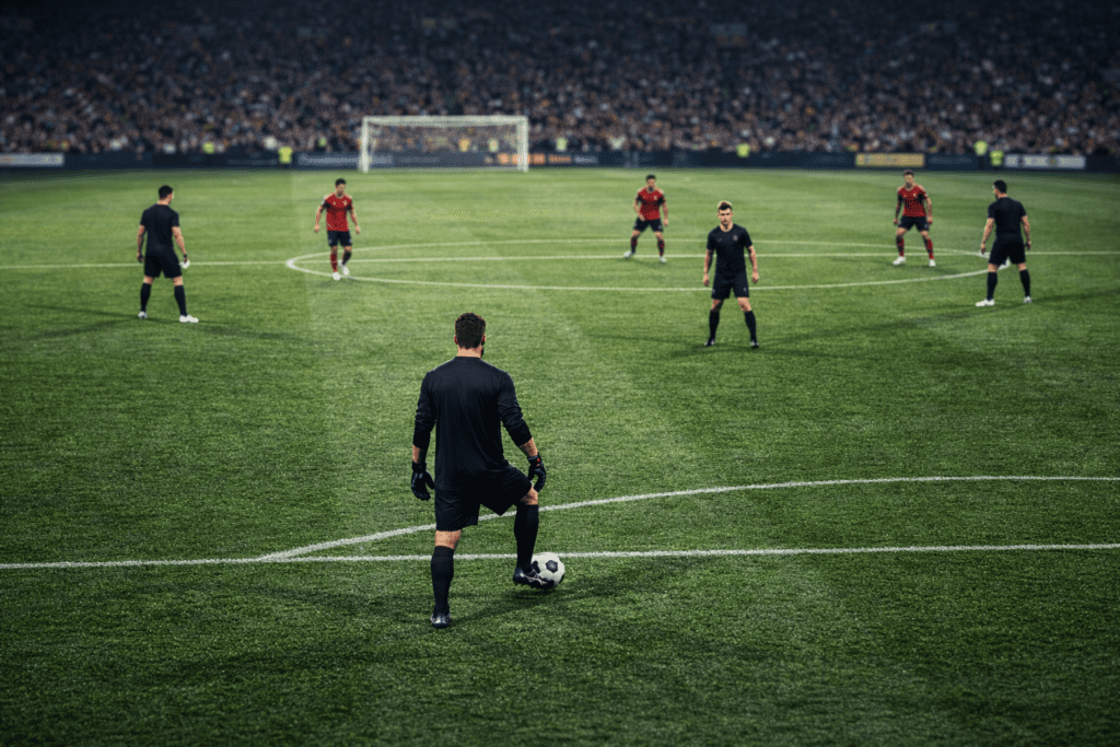 Editorial image illustrating how a sweeper-keeper creates a numerical overload during build-up against a high press.