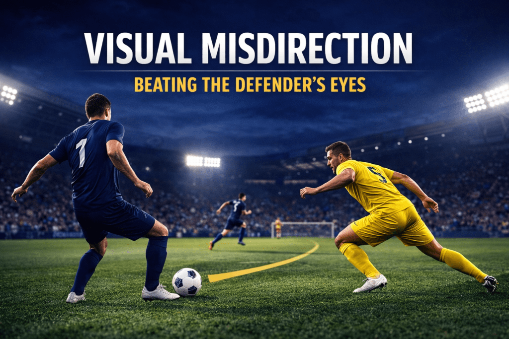 A striker playing a one-touch pass backward while a teammate sprints into the space left by a lunging defender.