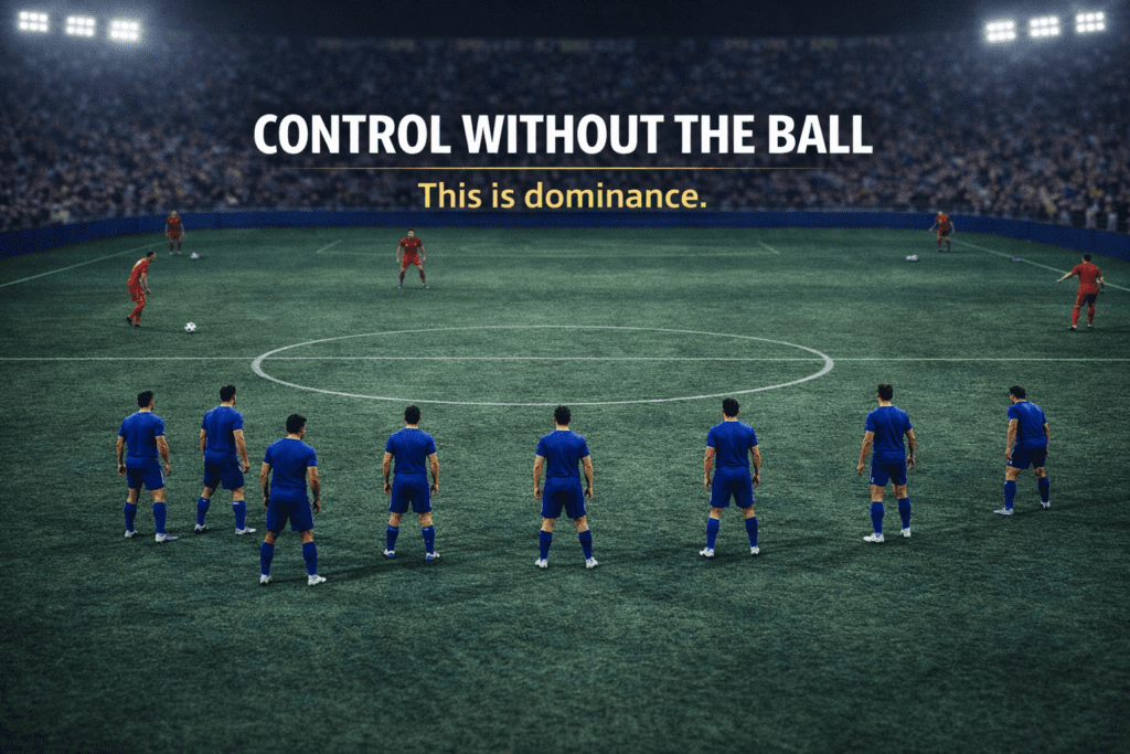 A disciplined mid-block controlling the middle third and denying central progression.