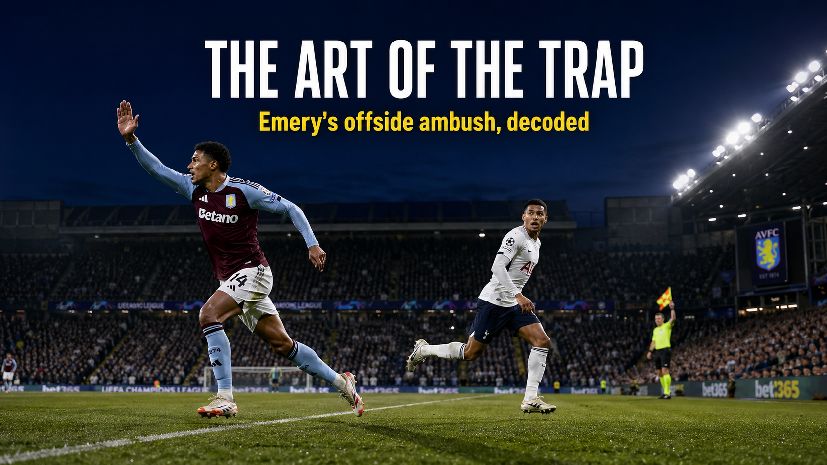 Unai Emery high line trap moment as Aston Villa defender springs offside on opposition forward