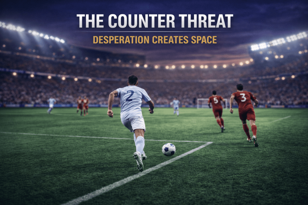Counter-attack exploiting space left by a team chasing an equalizer.