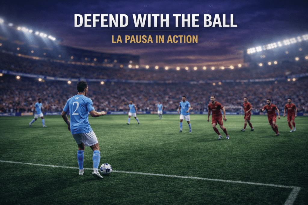 Team slowing the game through controlled possession after scoring first.