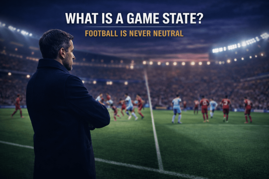 Football manager analyzing tactical behavior based on scoreline and game state model.