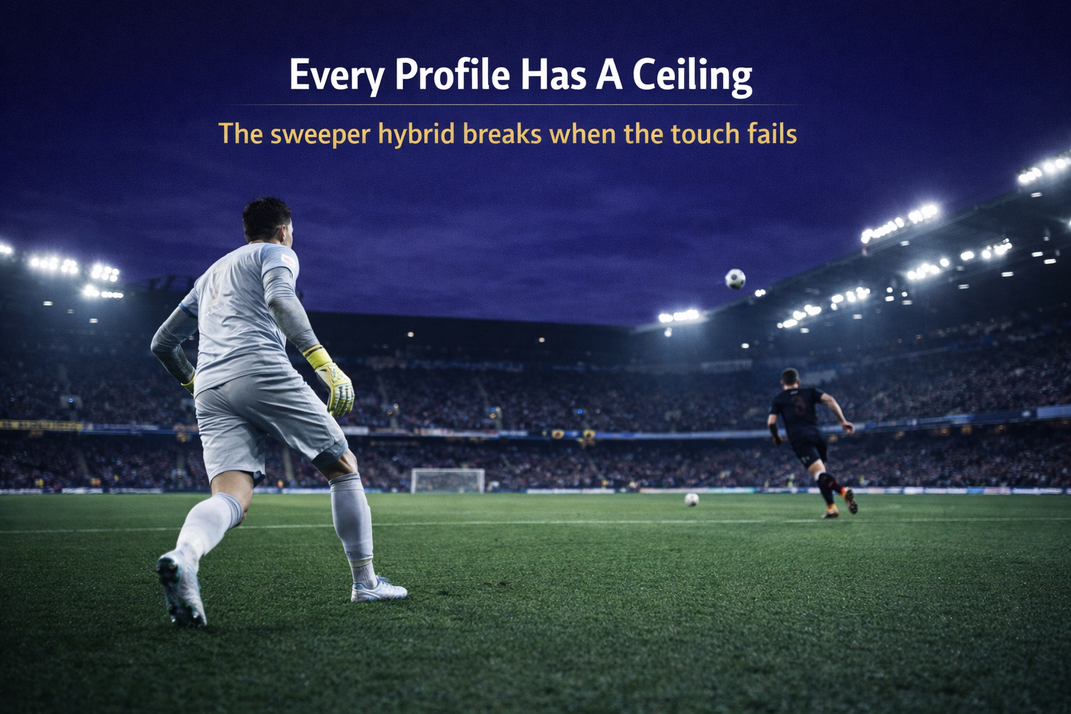 sweeper keeper distribution weakness exposed as goalkeeper caught outside his box by a counter-attacking forward.