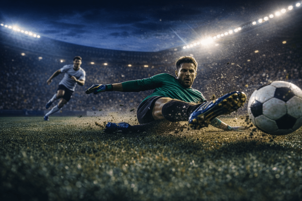 A sweeper-keeper rushing out of the penalty box to clear a through-ball, an action not measured by Post-Shot xG data.