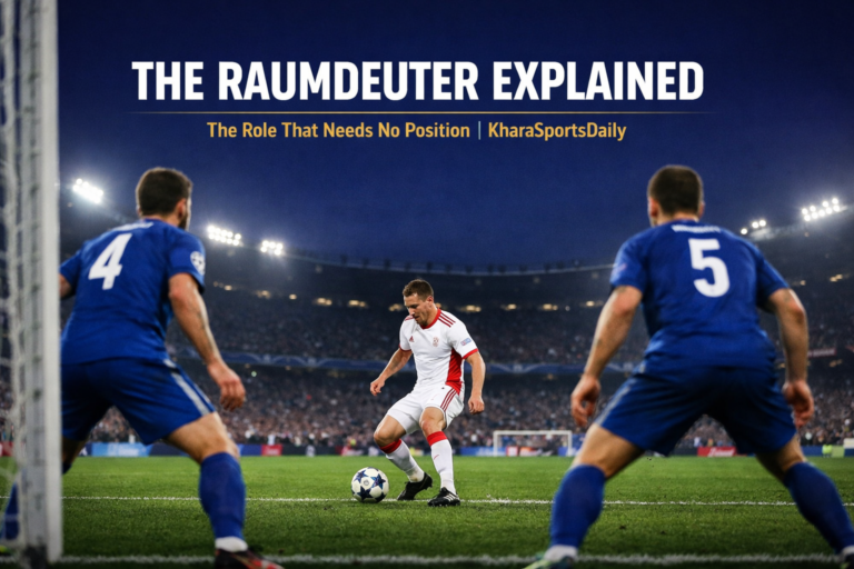 homas Müller ghost-running into a gap between centre-back and fullback in a Champions League night match - the Raumdeuter role visualised