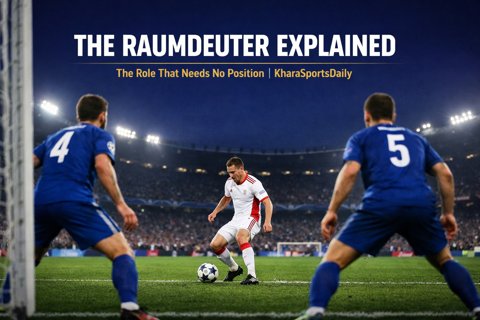 homas Müller ghost-running into a gap between centre-back and fullback in a Champions League night match - the Raumdeuter role visualised