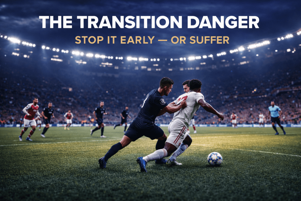 Tactical fouls committed in the middle third to stop a dangerous transition before it reaches the final third.