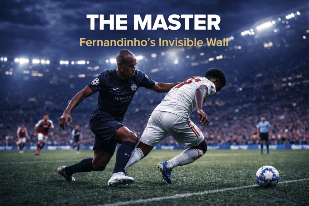 Fernandinho stopping a counter-attack with a subtle tactical foul in midfield.