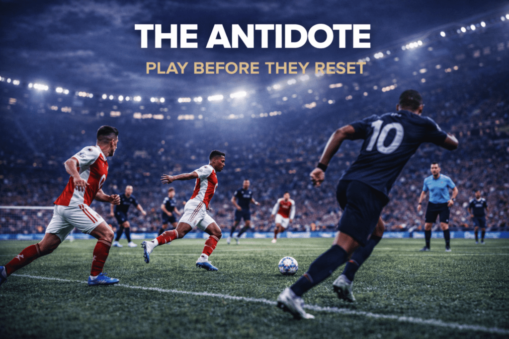 Quick free-kick exploiting a tactical foul before the defense can reset.