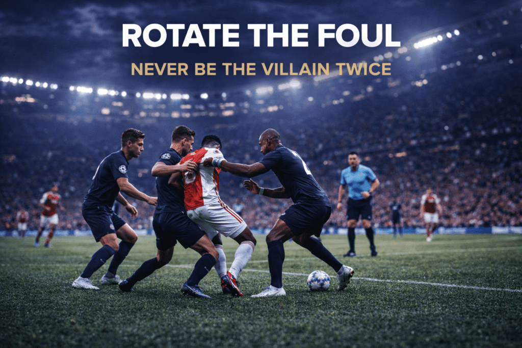 Midfield rotation after a tactical foul to avoid individual yellow card accumulation.