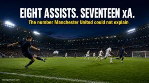 Expected assists xA visualised - a creative midfielder releasing a through ball into the penalty area during a Champions League night match