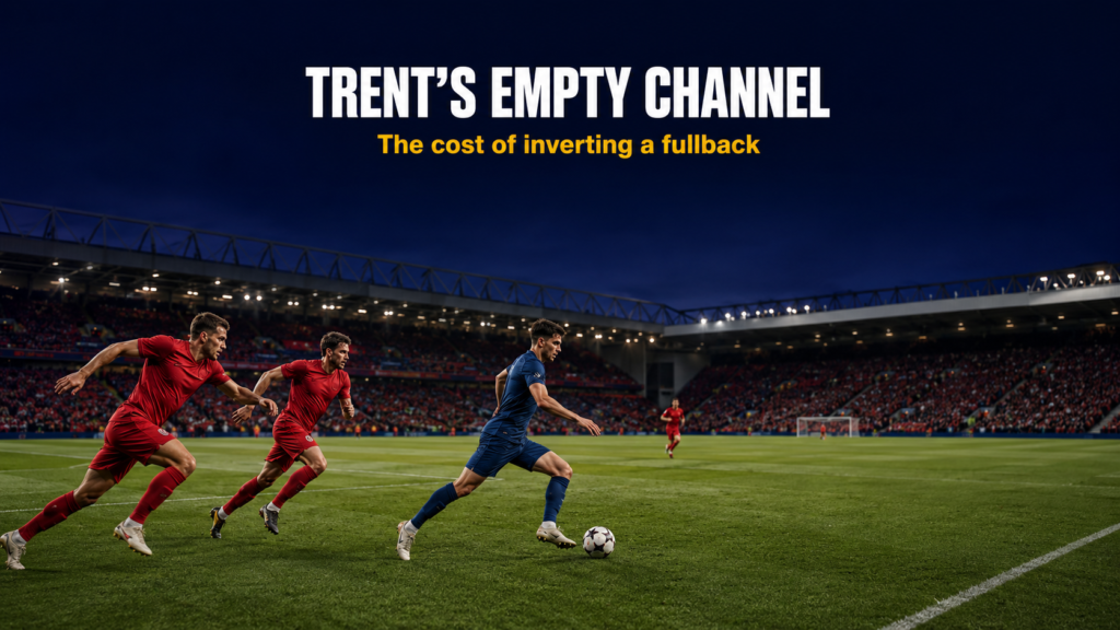 Opposition winger attacking the empty right channel left by Liverpool's inverted fullback on transition