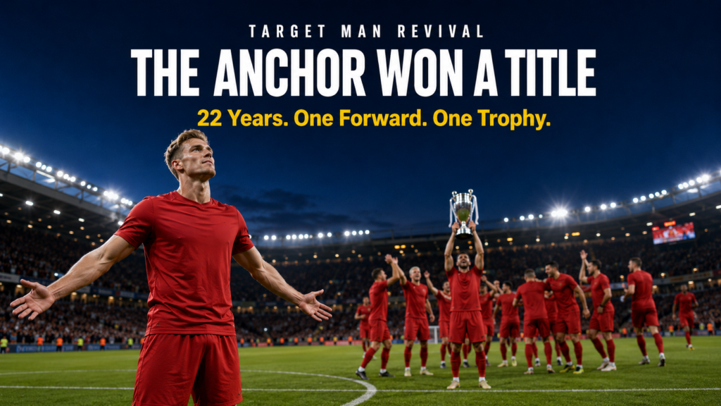 Target man revival striker after winning Premier League title in plain red kit under floodlights