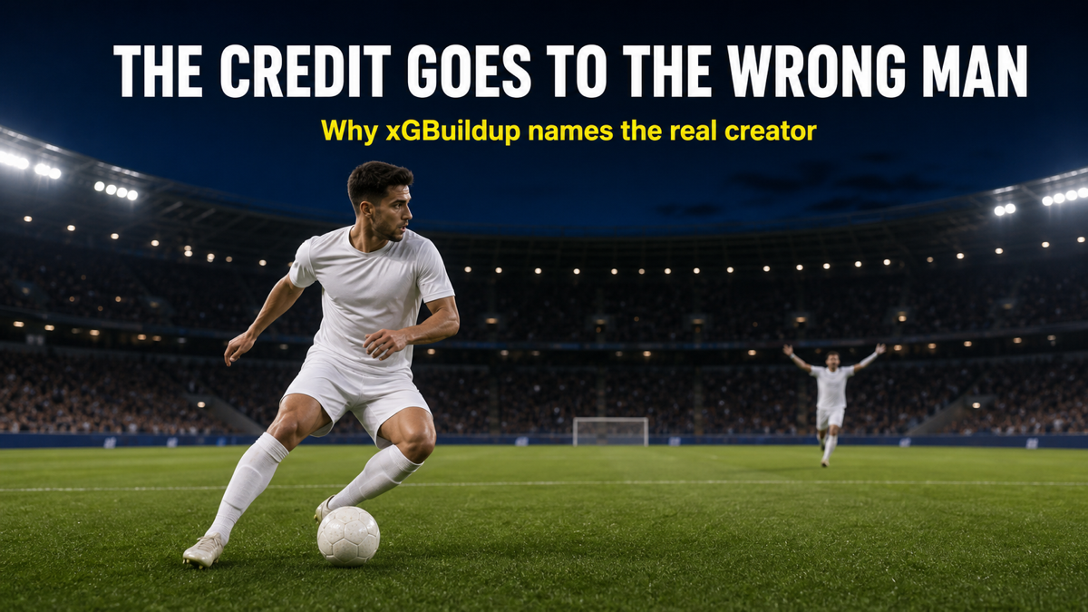 xGChain and xGBuildup featured image showing a deep playmaker turning in the half-space while a celebrating forward is small in background