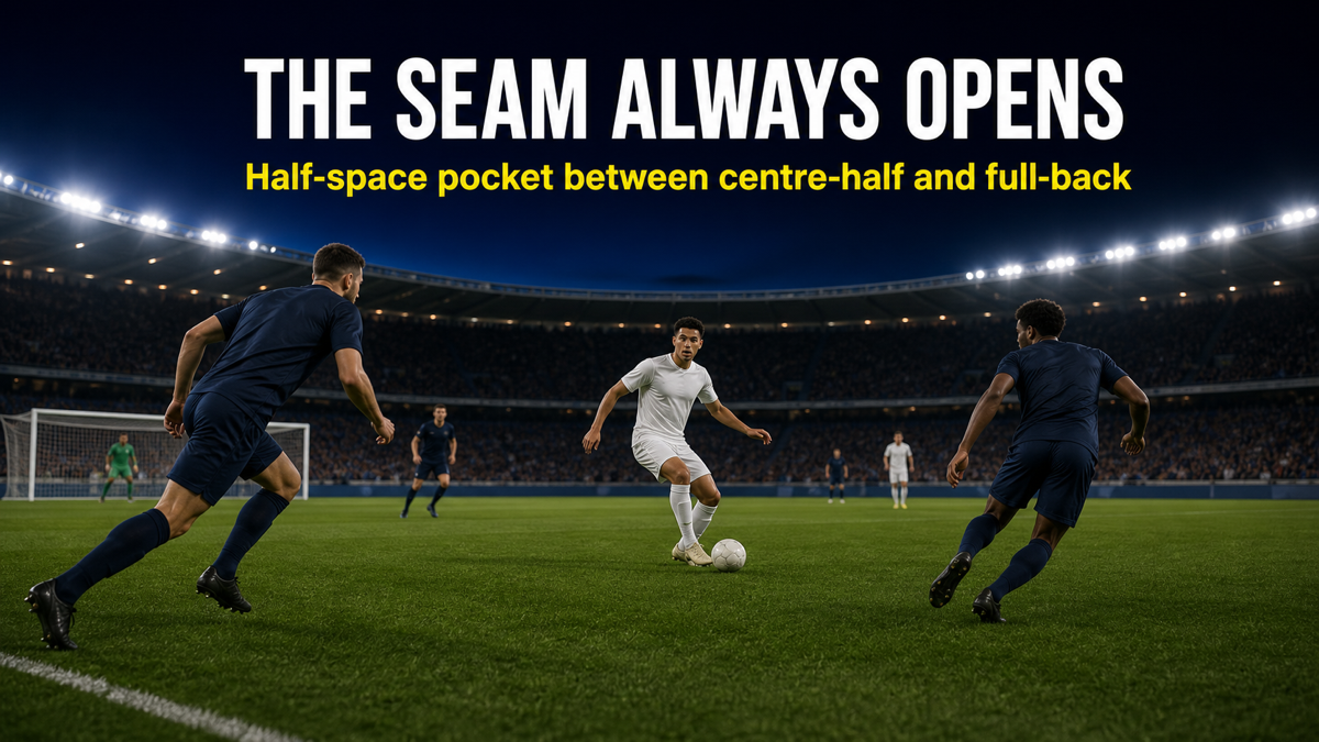 Vertical compactness collapse exposing the half-space pocket between centre-half and full-back