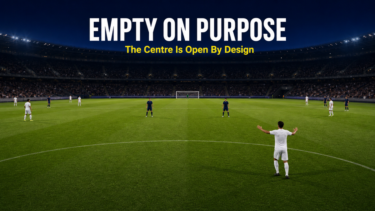 Vacated central midfield zone showing emptying the middle concept with vacating midfielder offset wide