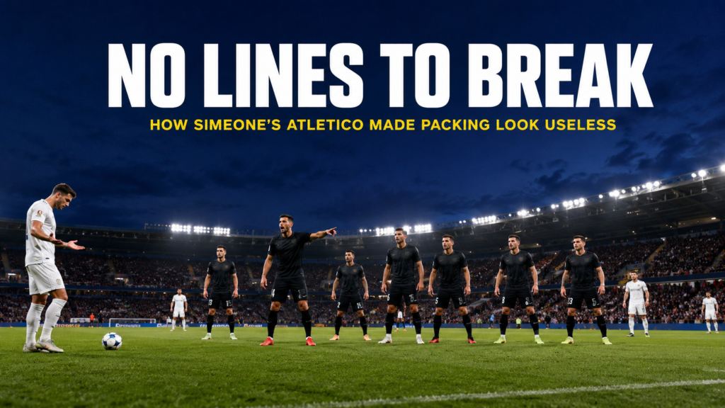A compact defensive low block neutralises an attacker's
forward pass options during a Champions League night match, showing
where the packing football metric loses analytical value