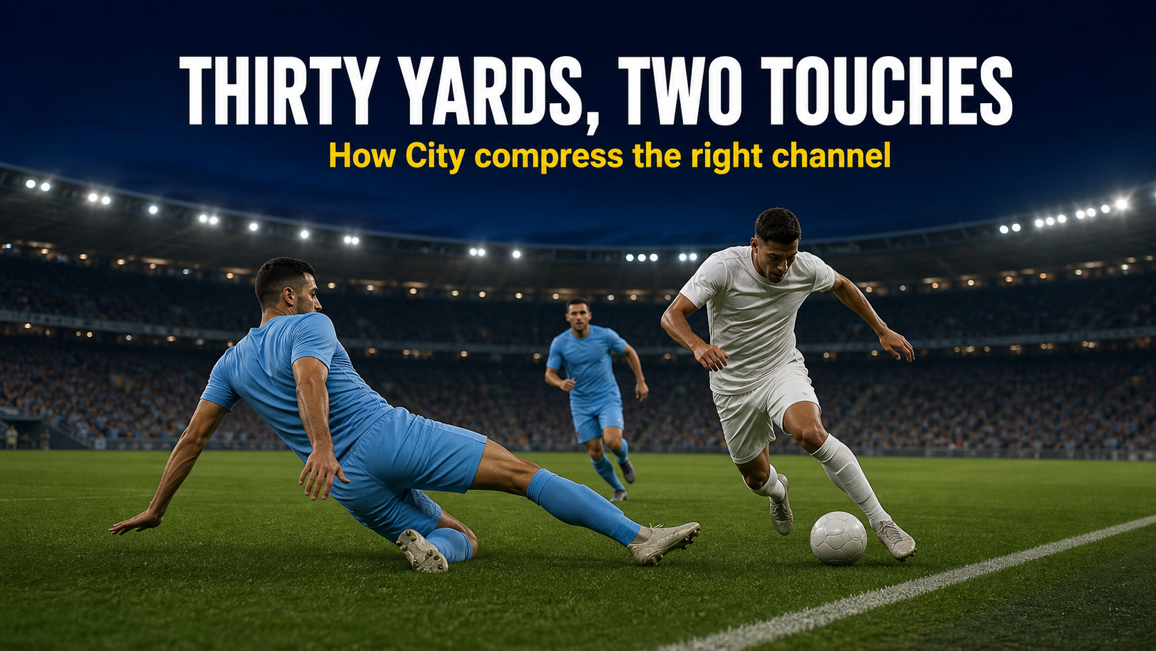 Manchester City wide centre-back sliding across to compress the right channel in transition